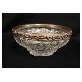 1028	BRILLANT CUT GLASS BOWL WITH STERLING RIM, 4 IN X 8 IN