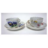 1032	2 MEISSEN CUPS AND SAUCERS WITH GILT EDGE AND FLORAL DECORATIONS, 2 1/2 IN HIGH