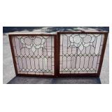 1051	STAINED GLASS DOUBLE HUNG WINDOWS WITH LAVENDER, 34 IN X 34 3/4 IN TALLEST