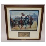 1058	MORT KUNSTLER PRINT *LEGENDS IN GRAY* WITH AN ORIGINAL CONFEDERATE 10 DOLLAR NOTE FRAMED, 22 1/