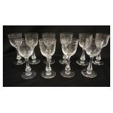 1071	GROUP OF 10 WHEEL CUT WINE GLASSES SIGNED BODA AT BASE, 6 1/4 IN HIGH