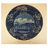 1076	HISTORICAL BLUE STAFFORDSHIRE PLATE *LANDING OF GEN LAFAYETTE* 2 RIM CHIPS, 10 1/4 IN