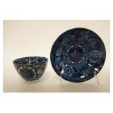 1082	HISTORICAL BLUE STAFFORDSHIRE HANDLESS CUP & SAUCER, SAUCER 6 IN , CUP 2 1/2 IN HIGH