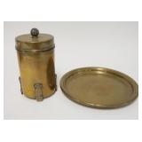 1107	BRADLEY & HUBBARD CIGAR HUMIDOR & TRAY. BRASS HUMIDOR IS 7 3/4 IN H TRAY IS 9 7/8 IN 