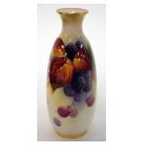 1122	ROYAL WORCESTER HAND PAINTED VASE BERRY & LEAF DESIGN. 5 5/8 IN H 