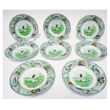 1144	COPELAND SPODE MULTI COLOR HUNT SCENE BOWLS, GROUP OF EIGHT 7 1/2 IN WITH GREEN MARK