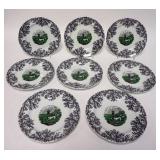 1146	COPELAND SPODE MULTI COLOR HUNT SCENE PLATESS, GROUP OF EIGHT 9 IN WITH BLACK MARK