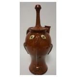 1163	ROGER CORN GROTESQUE FACE JUG COFFEE POT, REDWARE, LULA, GEORGA, 2002, 19 1/2 IN HIGH