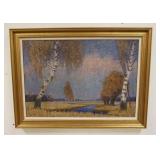 1170	ALFRED LAUTH OIL ON CANVAS OF A LANDSCAPE W/ WHITE BICH TREES. HAS RESTORATION. 46 1/2 IN X 34 