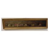 1173	UNSIGNED OIL ON CANVAS OF ROSES. 76 3/4 IN X 17 3/4 IN INCLUDING FRAME