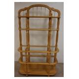 1185	OAK BAKERS RACK W/ GLASS SHELVES & BRASS TRIM 48 IN W 17 IN DEEP, 79 IN H 