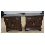 1205	2 ETHAN ALLEN BLACK CHERRY NIGHT STANDS, ONE DRAWER OVER TWO DOORS, FINISH WEAR TO TOP