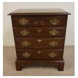 1211	HARDEN FOUR DRAWER WALNUT BEDSIDE CHEST ON HIGH BRACKET FEET AND SHELL CARVED TOP DRAWER. 26 IN