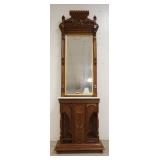 1224	WALNUT & MARBLE VICTORIAN HALL RACK W/ MIRROR BACK. 29 IN W APP. 90 IN H 