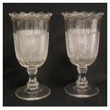 1226	PAIR OF PATTERN GLASS PEDESTAL CELERIES W/ SAWTOOTH PATTERN. 9 IN H 