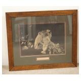 1229	VICTORIAN PRINT *CUPIDS COUNSELLOR*  DOUBLE MATTED IN AN OAK FRAME OF A GIRL & OWL. 27 1/2 IN X
