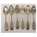 1237	6 C REEVES COIN SILVER TEASPOONS. 2.82 TROY OUNCES. 5 1/2 IN L