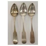 1238	3 J PARKER COIN SILVER TEASPOONS. 1.475 TROY OUNCES. 6 1/4 IN L