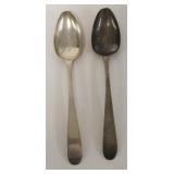 1239	2 SMALL COIN SILVER SPOONS. J. B. W/ HALLMARK .905 TROY OUNCES. 5 1/4 IN L 