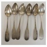 1240	6 COIN SILVER TEASPOONS. 3.14 TROY OUNCES. 6 IN L 