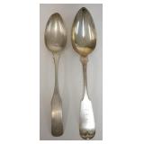 1243	2 HALLMARKED COIN SILVER TABLESPOONS. 2.465 TROY OUNCES. 8 1/2 IN L