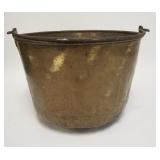 1252	BRASS JELLY BUCKET W/ WROUGHT IRON HANDLE. 14 1/2 IN DIAMETER, 10 1/2 IN H 