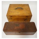 1257	TWO WOODEN BOXES. ONE HAS AN EARLY FLAG ON TOP AND IS MARKED PHILADELPHIA. LARGEST IS 13 1/2 IN