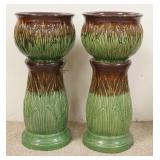 1265	PAIR OF CATTAIL PATTERN POTS & PEDESTALS. 21 IN H 