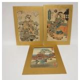 1266	3 JAPANESE WOODBLOCK PRINTS	GROUP OF 3 JAPANESE WOODBLOCK PRINTS LARGEST IMAGE IS 14 1/2 IN X 9