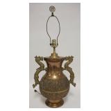 1268	LARGE BRASS ASIAN LAMP	LARGE BRASS ASIAN LAMP W/ DRAGON HANDLES. 32 IN H 