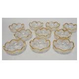 1295	10 PATTERN GLASS BERRY BOWLS	10 PATTERN GLASS BERRY BOWLS W/ BRIGHT GOLD TRIM. 4 1/2 IN 