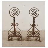 1296	PAIR OF WROUGHT IRON ANDIRONS, 26 IN HIGH X 19 IN DEEP