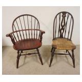 1307	2 WINDSOR TYPE CHAIRS, ARM CHAIR IS SIGNED NICHOLS & STONE