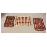 1312	3 ORIENTAL THROW RUGS, LARGEST IS 2 FT 6 IN X 1 FT 9 IN