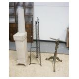 1319	3 PIECE LOT, ROSEMONT RADIATOR, STORE DISPLAY RACK, & A CAST IRON TABLE BASE ON CASTORS, RADIAT