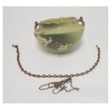 1010	ROSEVILLE APPLE BLOSSOM GREEN HANGING POT, WITH CHAIN, 6 IN HIGH