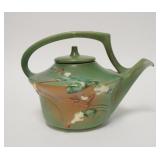 1014	ROSEVILLE SNOWBERRY GREEN TEAPOT, CHIPS UNDER THE SPOUT, 7 1/4 IN HIGH