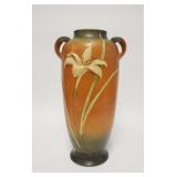 1027	ROSEVILLE ZEPHER LILY FLOOR VASE, BROWN, EACH HANDLE HAS A CHIP, 19 IN HIGH
