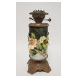 1034	MILLER LAMP ART POTTERY, APPLIED LEAVES & FLOWERS HAVE CHIPS, 14 1/2 IN TOTAL HEIGHT