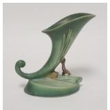 1041	ROSEVILLE PINECONE CORNUCOPIA, GREEN, 6 IN HIGH