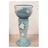 1042	ROSEVILLE APPLE BLOSSOM POT & PEDESTAL, BLUE, 31 IN HIGH