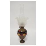 1044	ART POTTERY KEROSENE LAMP, 273 5577 IMPRESSED, 30 IN TOP TOP OF CHIMNEY, HAS RIM CHIP