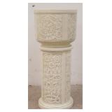 1062	WELLER IVORY POT & PEDESTAL, PEDESTAL HAS A CRACK AT THE BASE