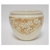 1075	UNMARKED JARDINIERE IVORY W/BROWN, 8 IN HIGH, 9 1/2 IN TOP DIAMETER