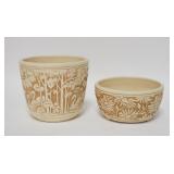 1076	2 UNMARKED POTS, ONE W/ SWANS, ONE W/ DAISIES, TALLEST IS 5 1/2 IN