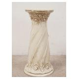1077	UNMARKED PEDESTAL W/ SCROLL PATTERN ALONG W/BROWN, 22 IN HIGH, 9 1/2 IN TOP DIAMETER