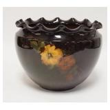 1112	HAND PAINTED ART POTTERY JARDINIERE, RUFFLED TOP, IMPRESSED 220.6 ON THE BASE, 9 1/2 IN HIGH, 1