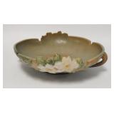 1115	ROSEVILLE WHITE ROSE LOW ROUND BOWL, 11 1/2 IN ACROSS THE HANDLES