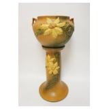 1133	ROSEVILLE BROWN CLEMATIS POT & PEDESTAL, 25 IN HIGH