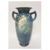 1135	ROSEVILLE FREESIA TALL BLUE VASE, 15 1/2 IN HIGH